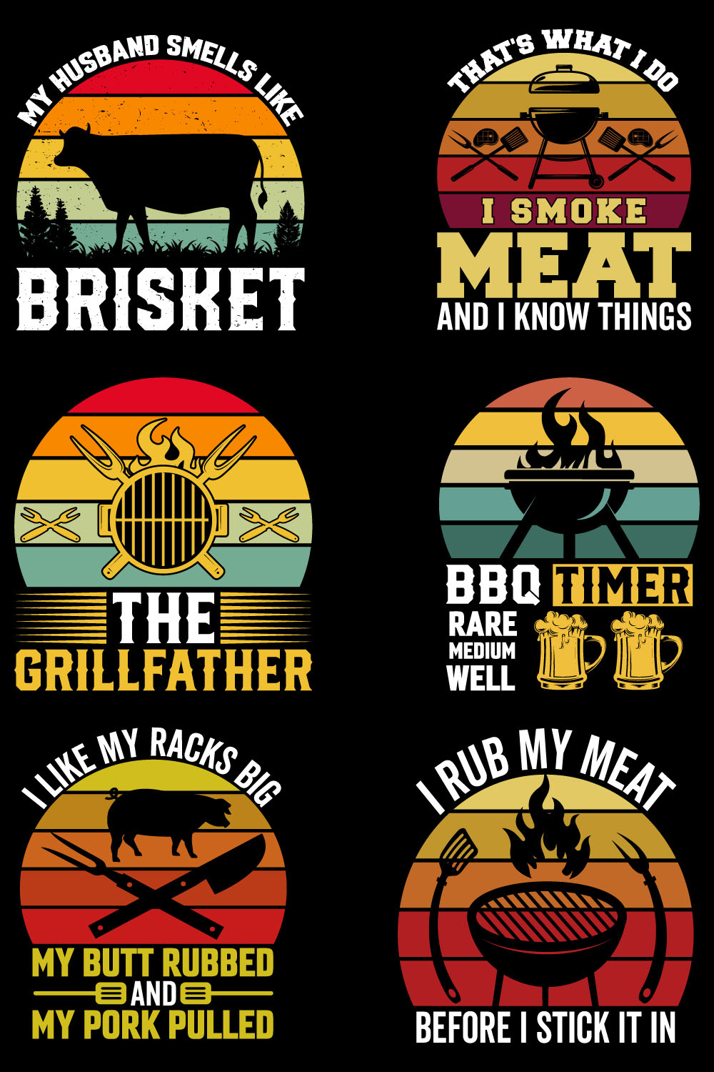 Barbecue Retro vintage BBQ T-Shirt Design Bundle pinterest preview image.