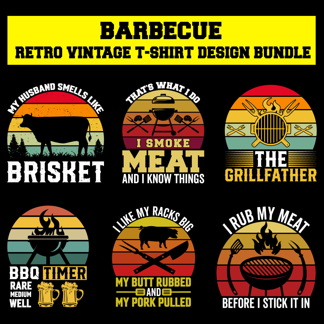 Barbecue Retro vintage BBQ T-Shirt Design Bundle preview image.