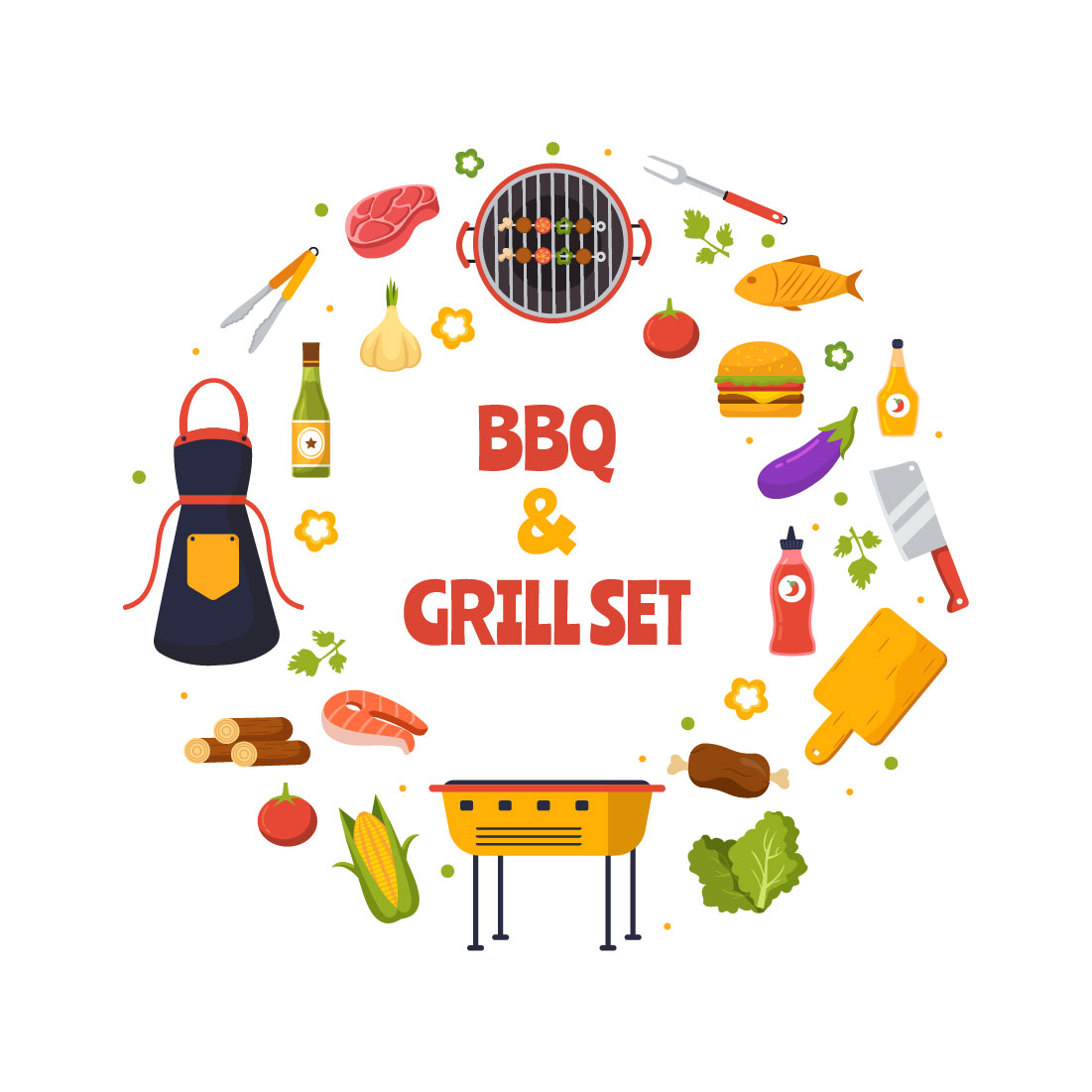 19 Barbecue and Grill Set Vector Illustration preview image.