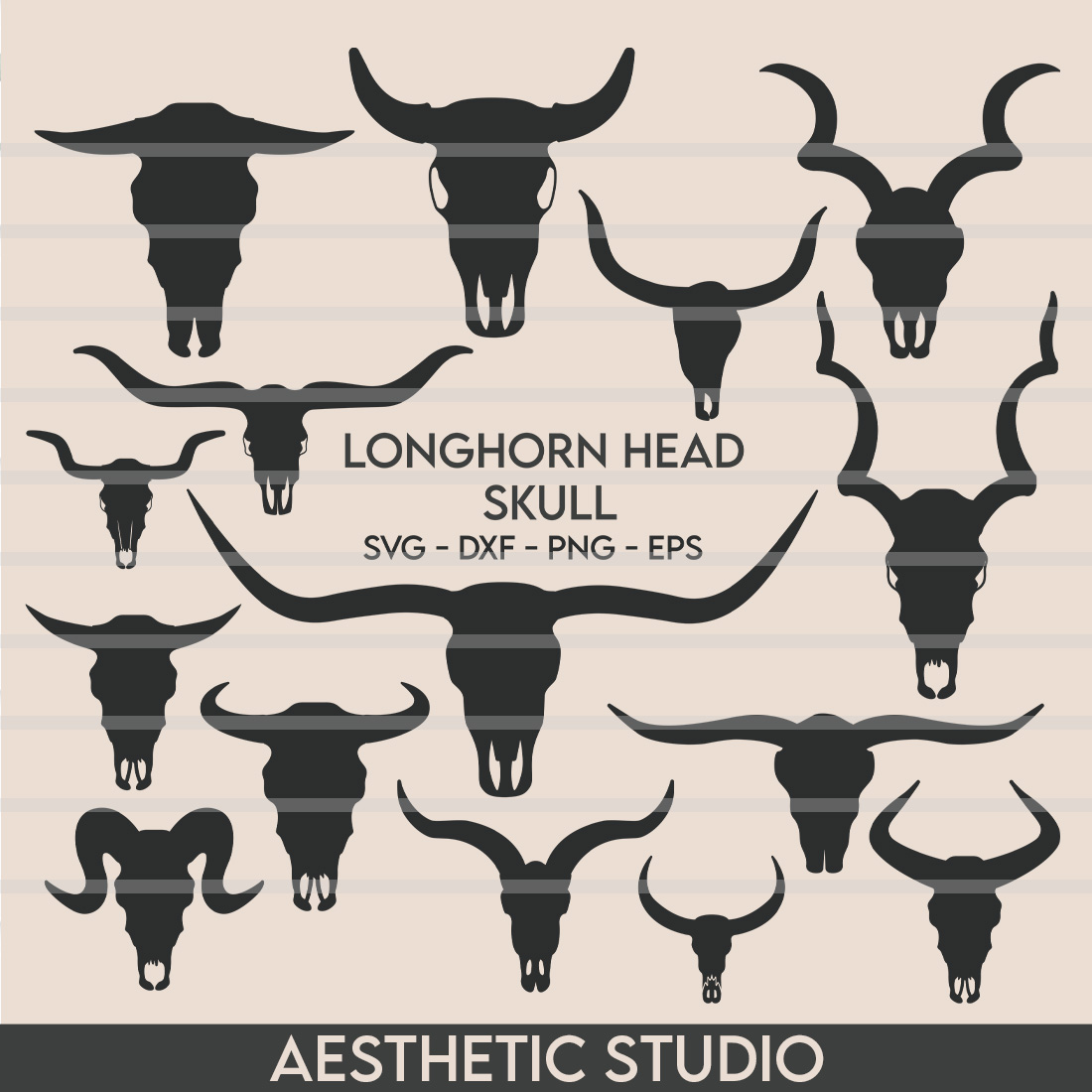 Longhorn Head Skull SVG, Longhorn Head Skull, Longhorn Head Svg, Cow Skull, Clipart, Bull Skull, Silhouette, Vector cover image.