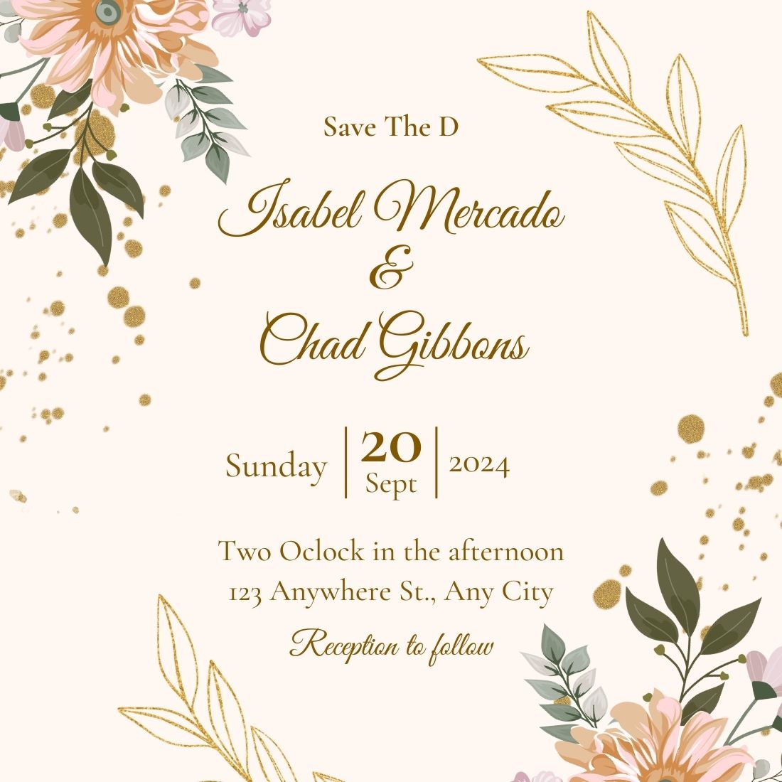 New Floral Wedding Invitation Template preview image.