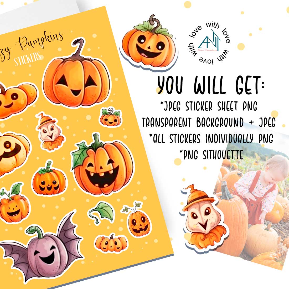 Crazy Pumpkins | 12 png sticker design preview image.