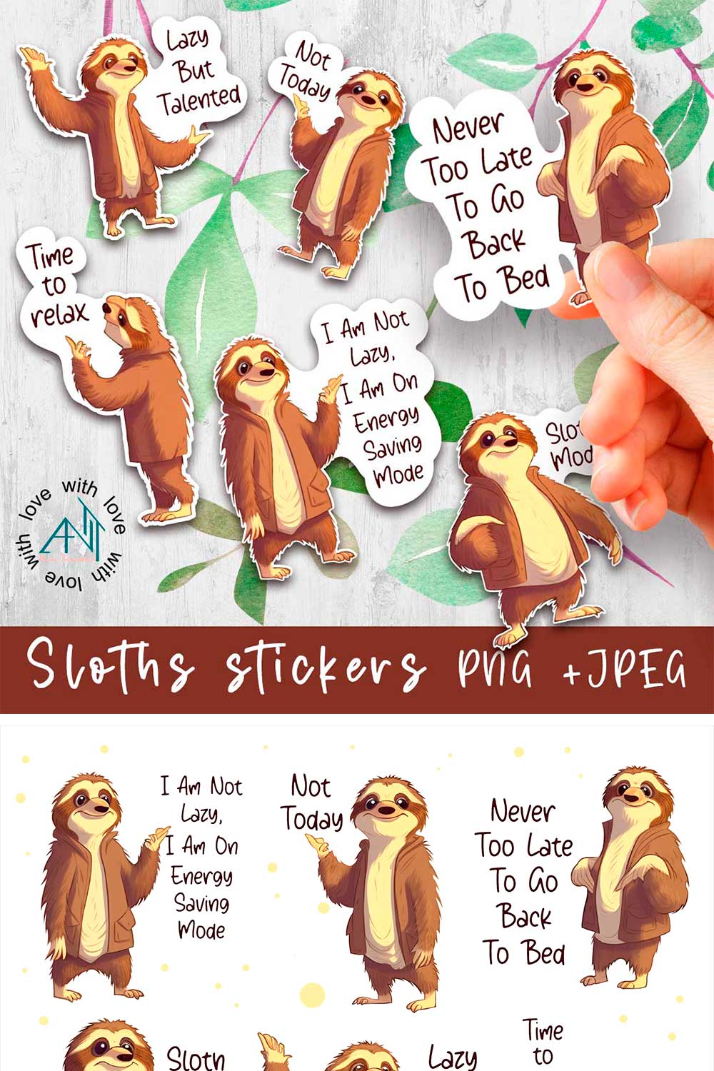 Cute Sloth Cartoons | Printable Stickers Cricut Design pinterest preview image.