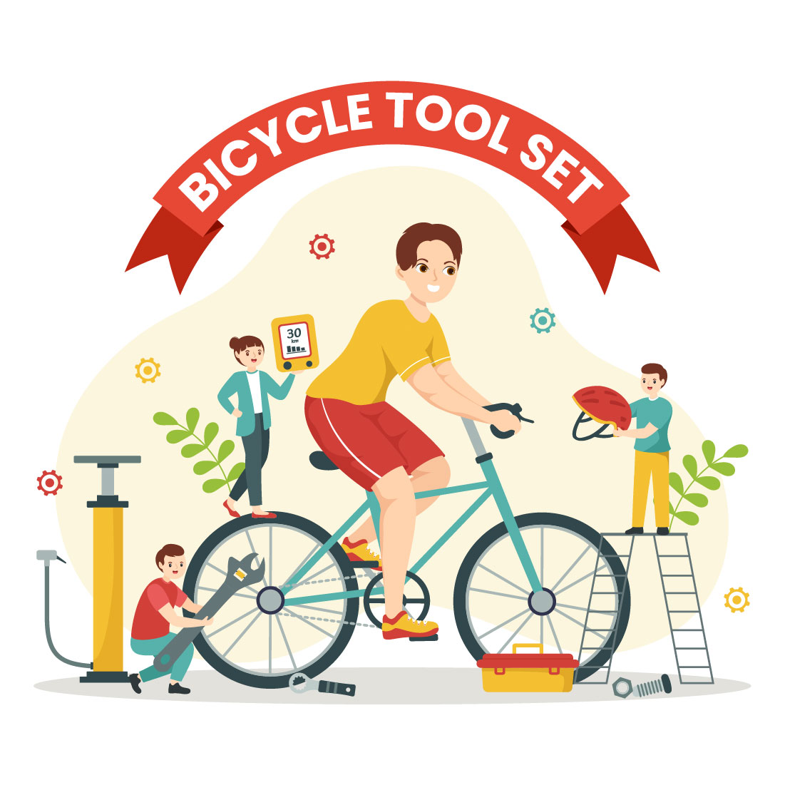 12 Cycling and Bicycle Tool Set Illustration preview image.