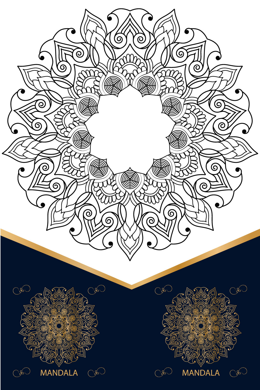 Black Colour Floral Mandala Design Template SVG, Ai ,EPS, PDF, JPG, PNG File pinterest preview image.