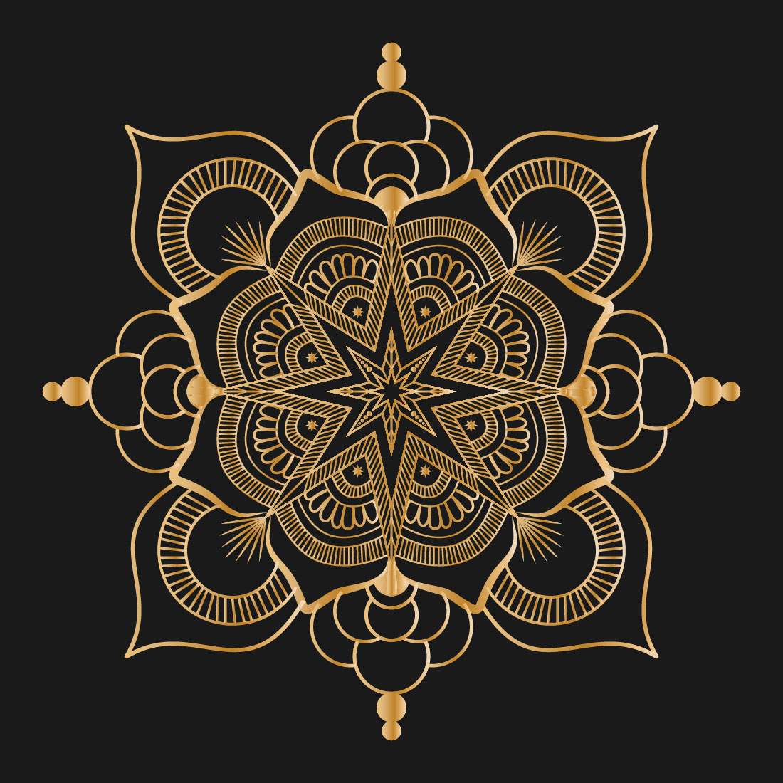 Black and Golden Colour Mandala Design SVG, Ai, EPS, PDF, JPG, PNG File preview image.