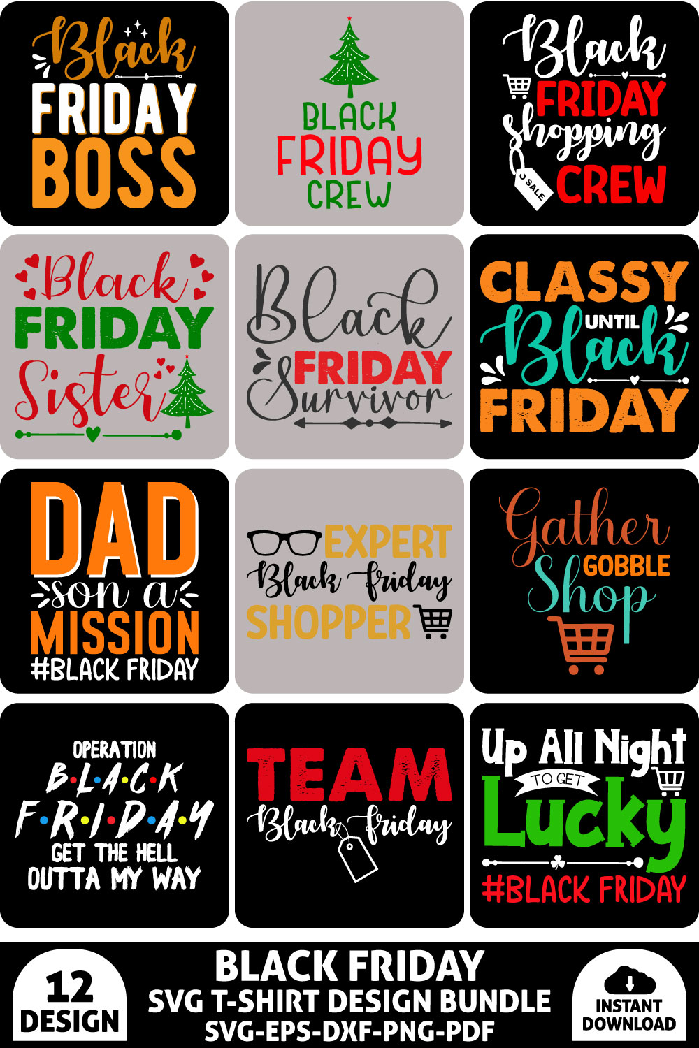 Black Friday SVG T-shirt Design Bundle pinterest preview image.