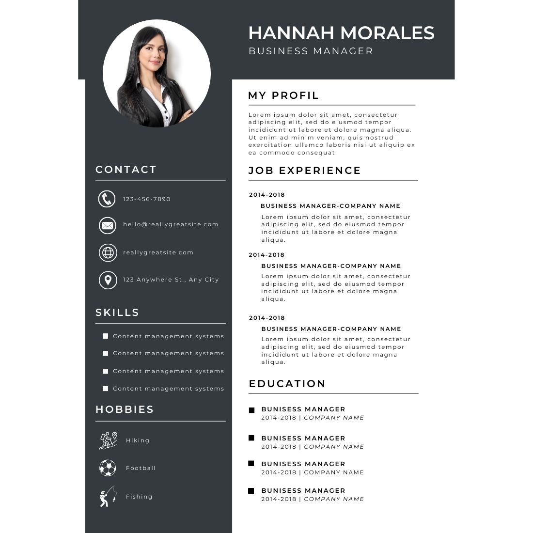 black white simple business manager resume 1100 × 1100 px 796