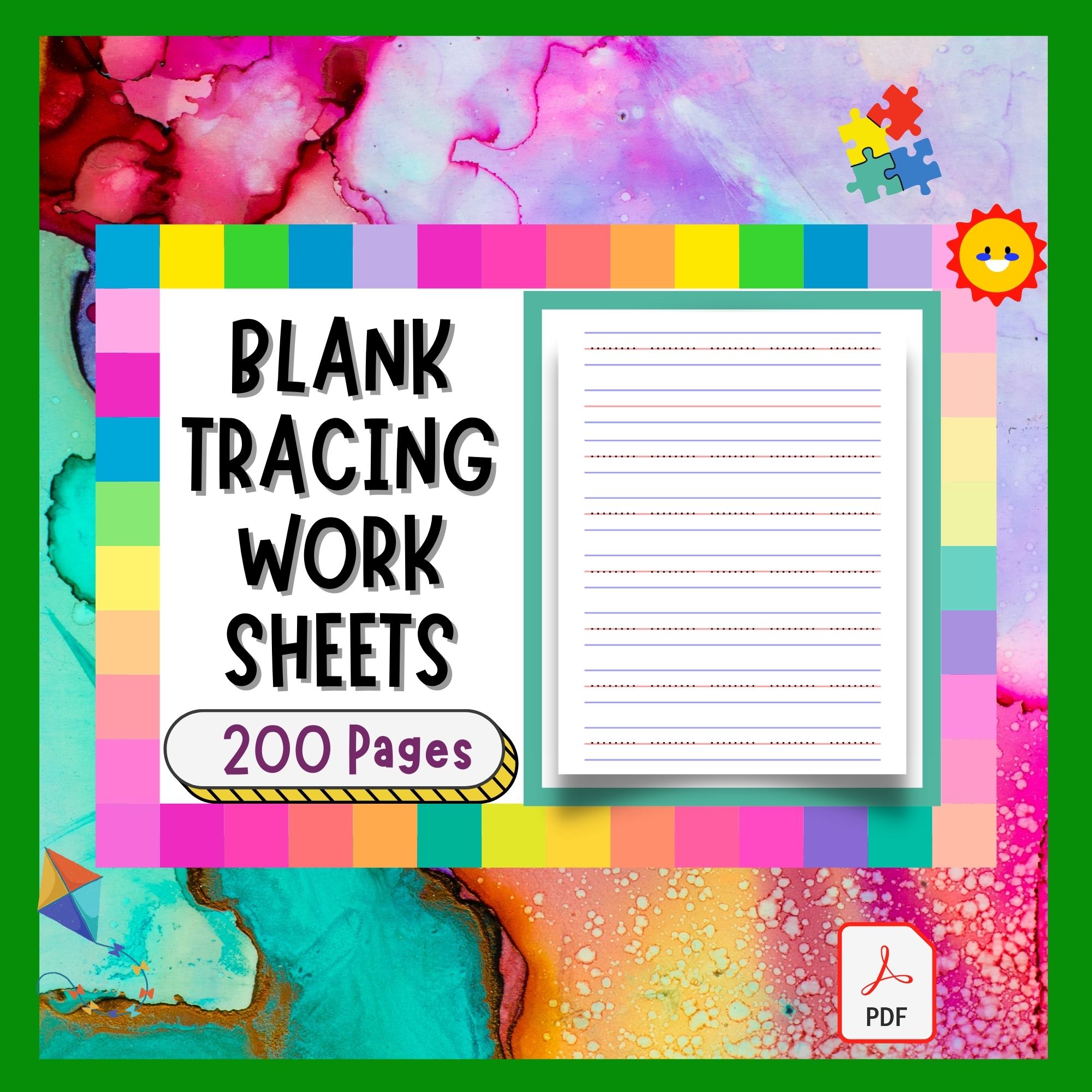 Preschool Handwriting Tracing Paper, Blank Handwriting Tracing Page Worksheets cover image.