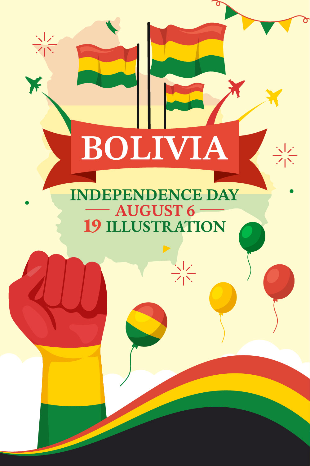 19 Bolivia Independence Day Illustration pinterest preview image.