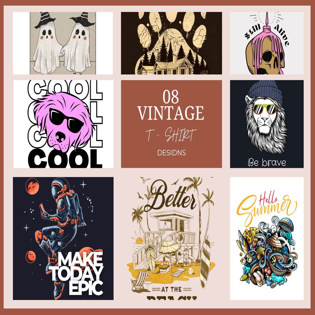 07 T-Shirt Designs Bundle PNG or JPG Retro Collection only 10$ preview image.