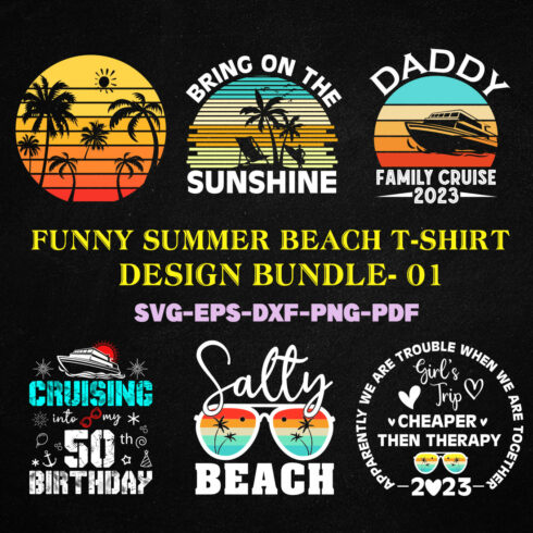 Funny Summer Beach T-shirt Design Bundle - 01 cover image.