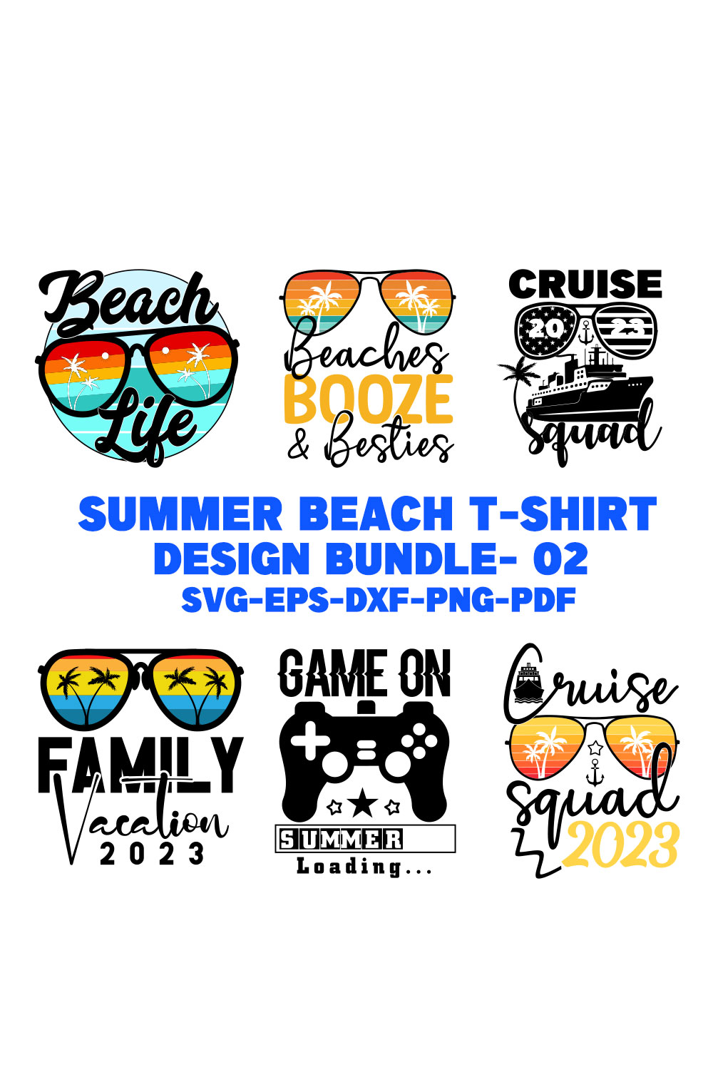 Summer Vacation T-shirt Design Bundle- 02 pinterest preview image.