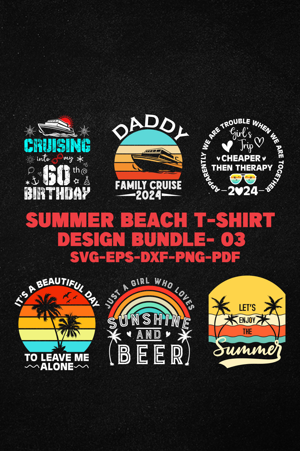 Funny Summer Beach T-shirt Design Bundle - 03 pinterest preview image.