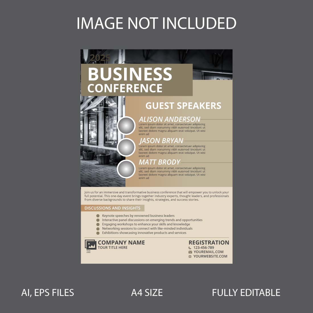 Business conference flyer design template preview image.