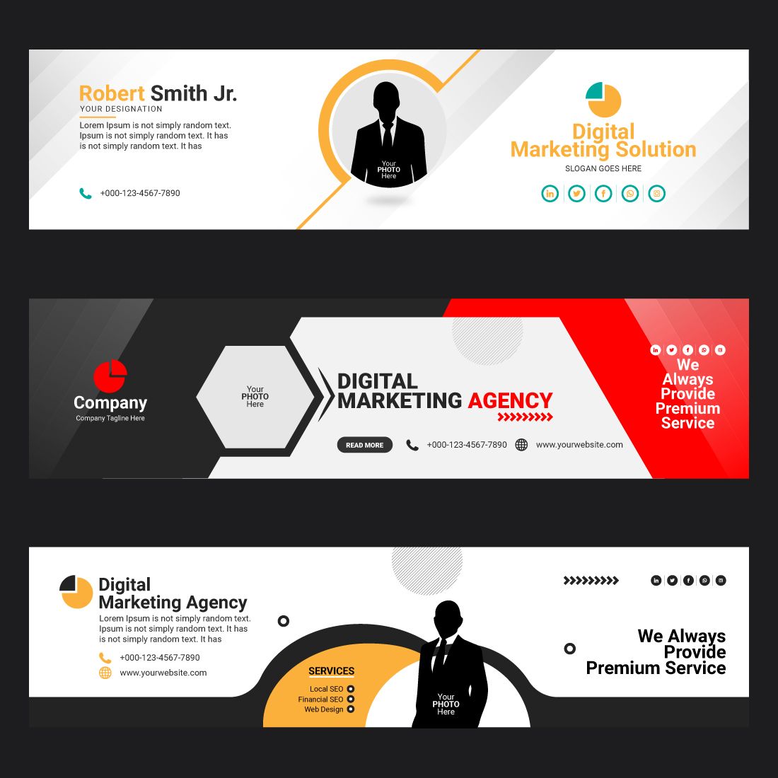 11pcs Fully Editable Linkedin Corporate Business Cover Banner Design Bundle Template preview image.