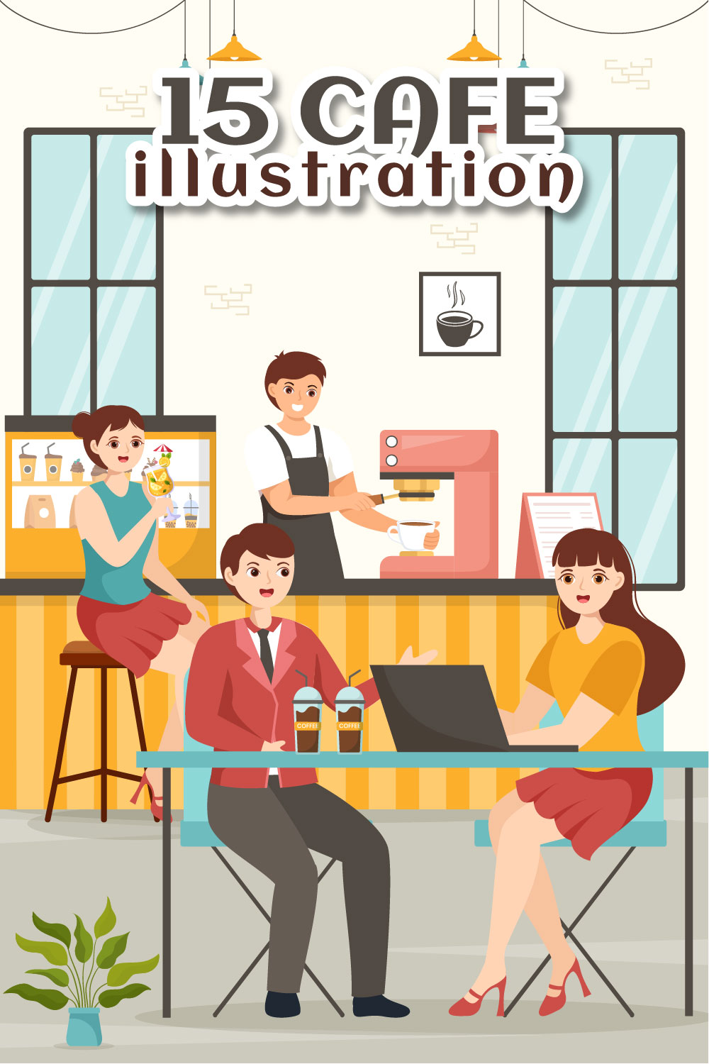 15 Cafe Vector Illustration pinterest preview image.