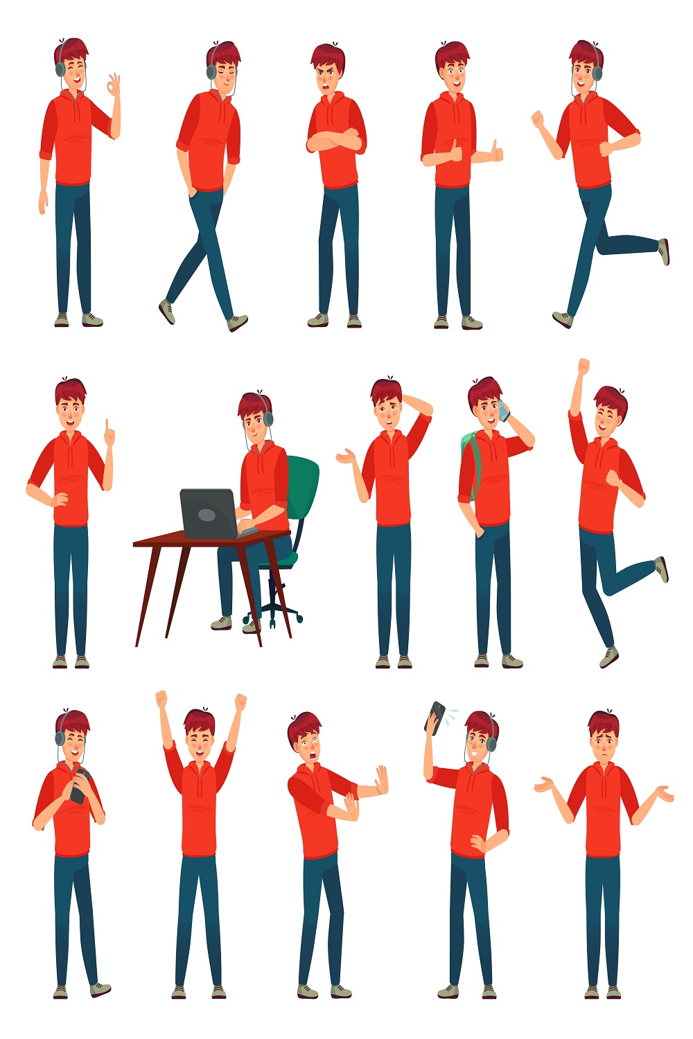 Cartoon male teenager character teenage boy different poses actions pinterest preview image.