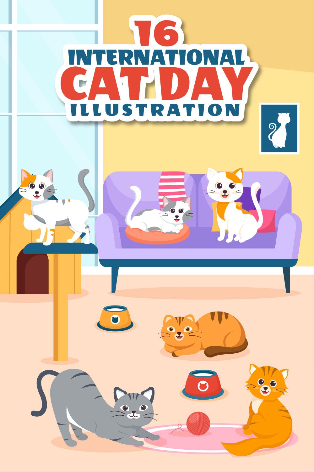 16 International Cat Day Illustration pinterest preview image.