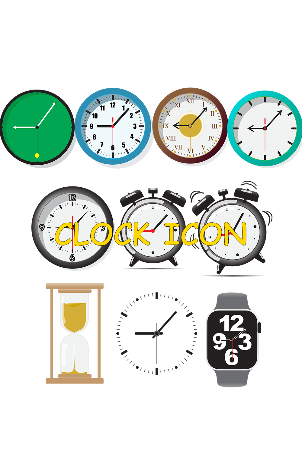 Set Color Time, Clock, Alarm Icons pinterest preview image.
