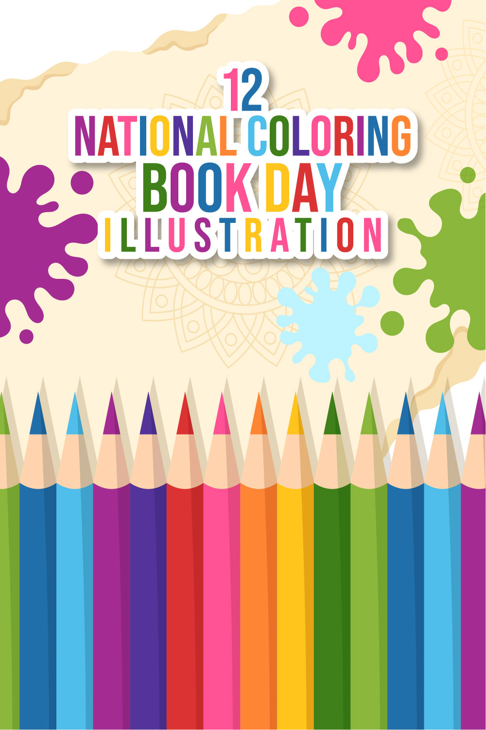 12 National Coloring Book Day Illustration pinterest preview image.