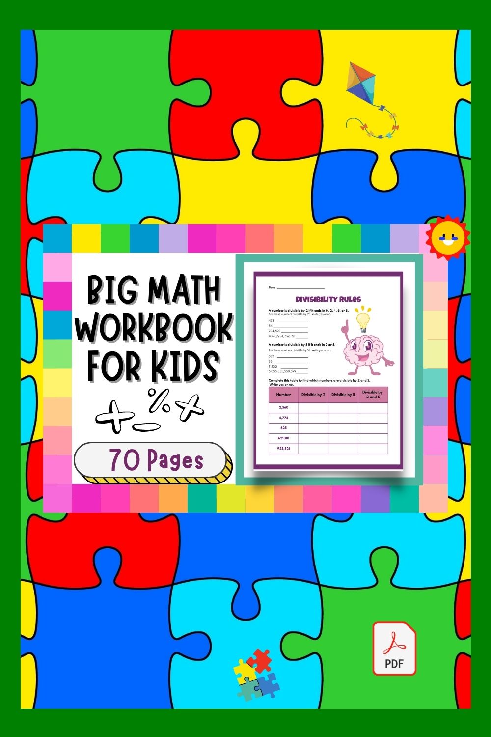 Division, Multiplication, Subtraction, and Addition Practice Worksheets for Kids pinterest preview image.