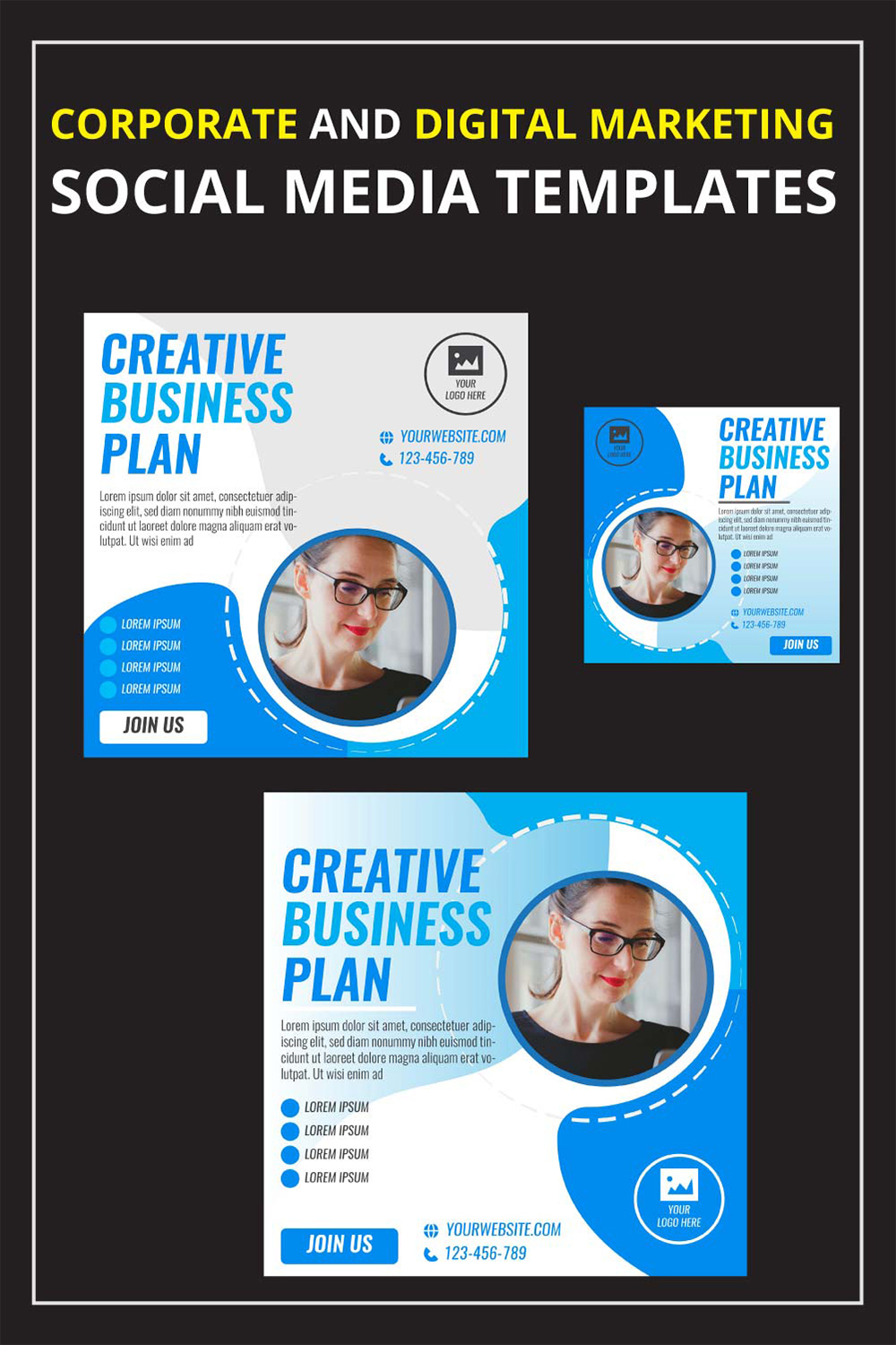 Corporate and digital marketing social media vector templates pinterest preview image.