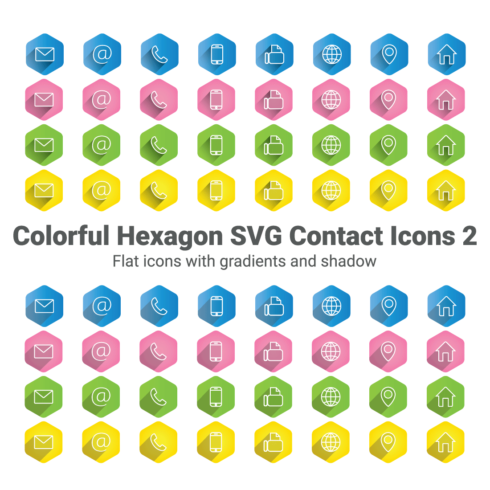 Colorful hexagon SVG contact icons 2 cover image.