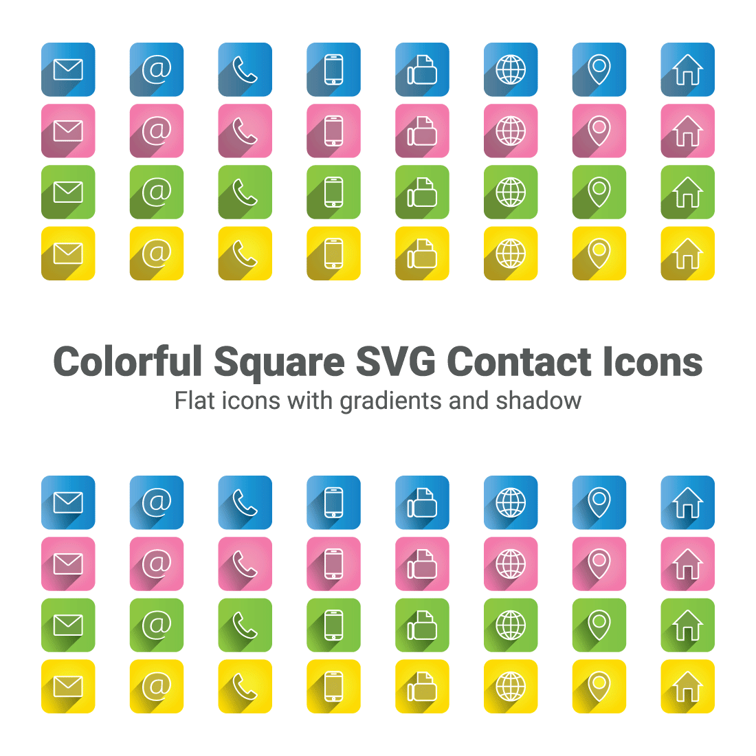Colorful square SVG contact icons cover image.