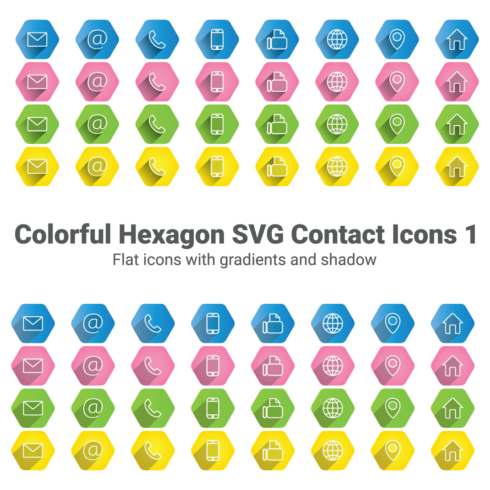 Colorful hexagon SVG contact icons 1 cover image.