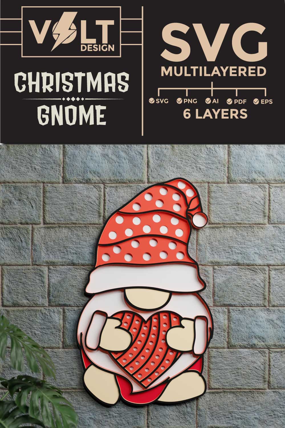 Christmas Gnome 3D SVG Multilayered pinterest preview image.