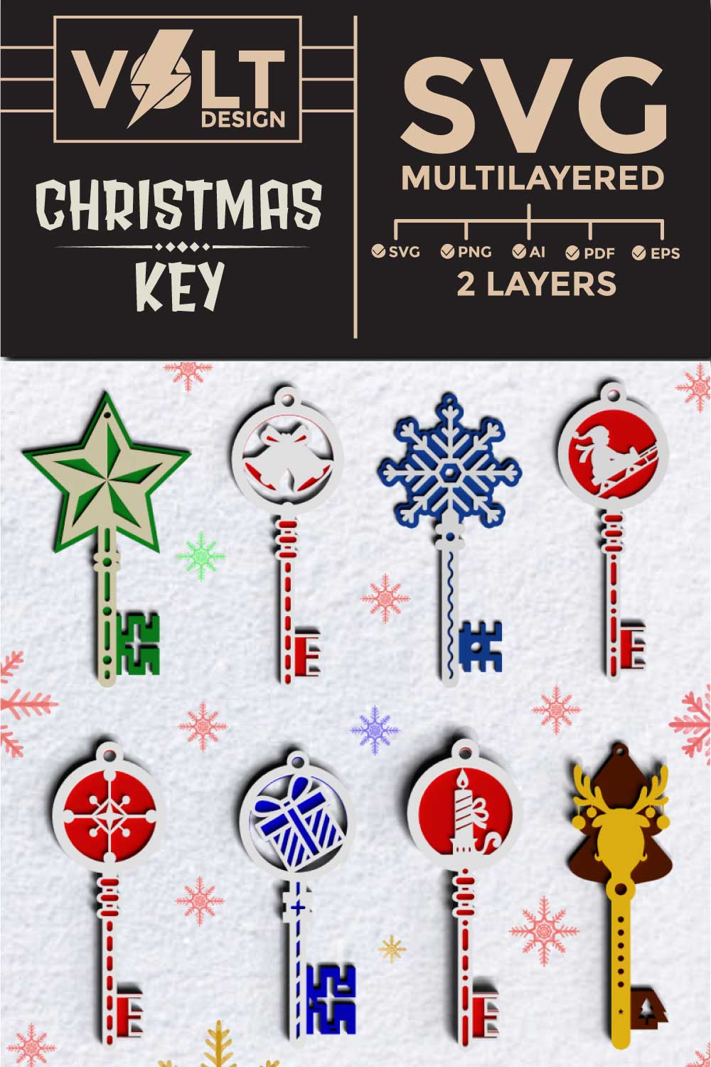 Christmas key SVG cut files multilayered file pinterest preview image.