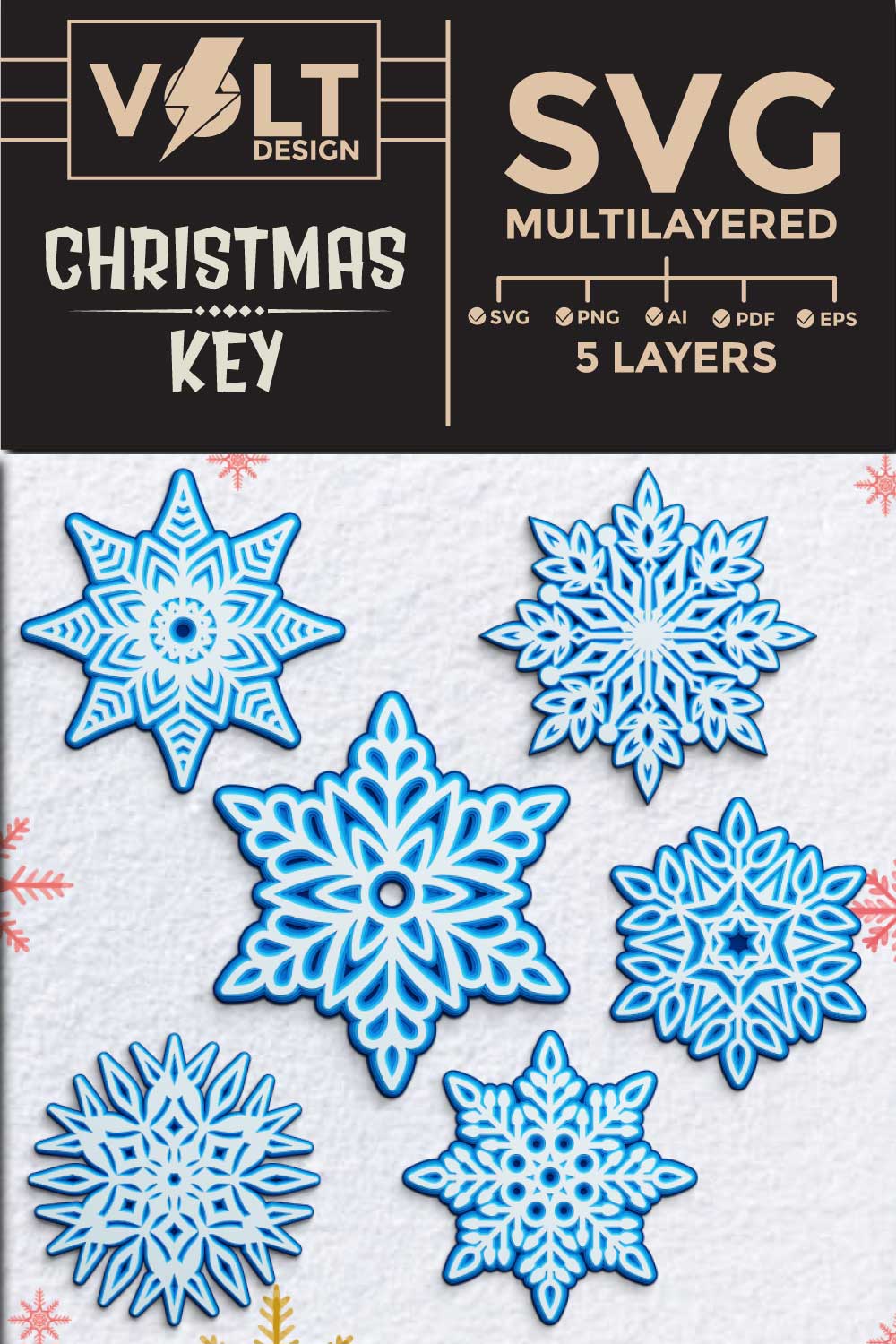 Snowflake 3D svg multilayered cut files pinterest preview image.
