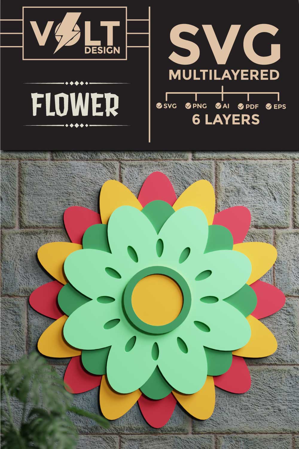 Flower 3D SVG Multilayered pinterest preview image.