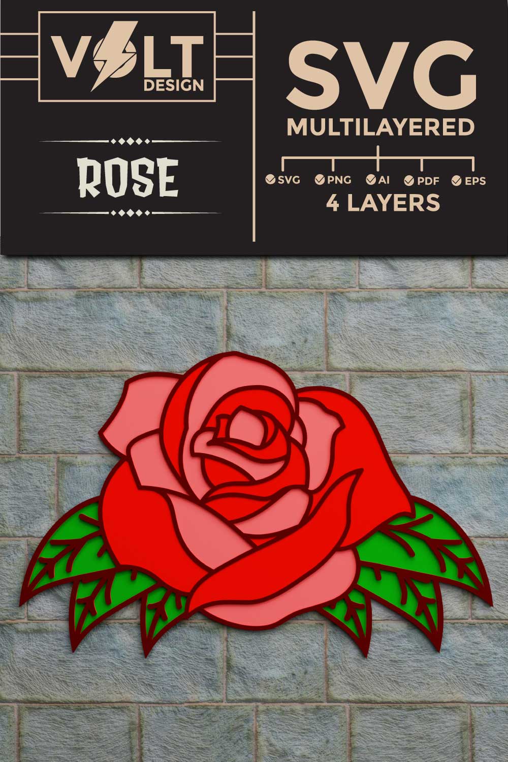 Rose 3D SVG multilayered cut files pinterest preview image.