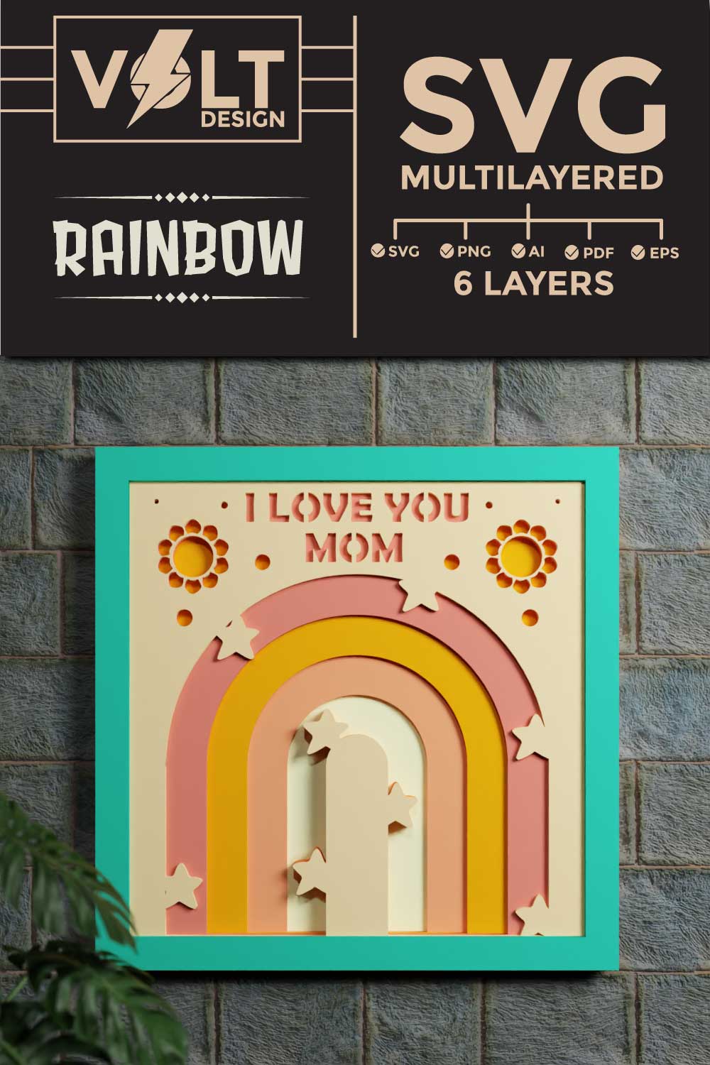 Rainbow 3D SVG Multilayered Cut files pinterest preview image.