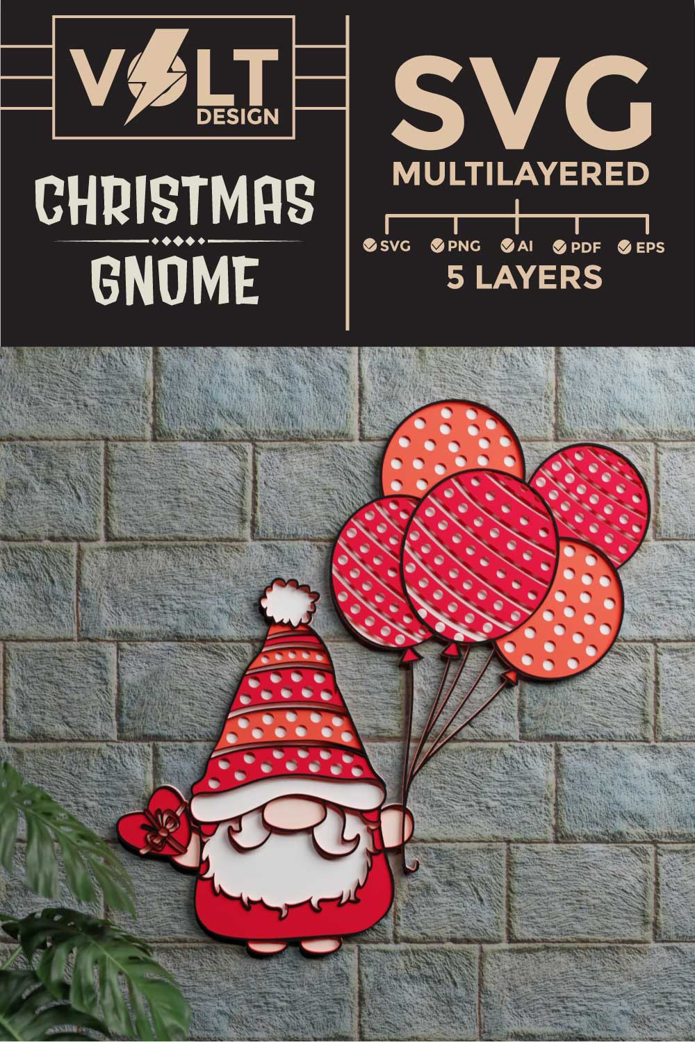 Christmas Gnome 3D SVG Multilayered pinterest preview image.