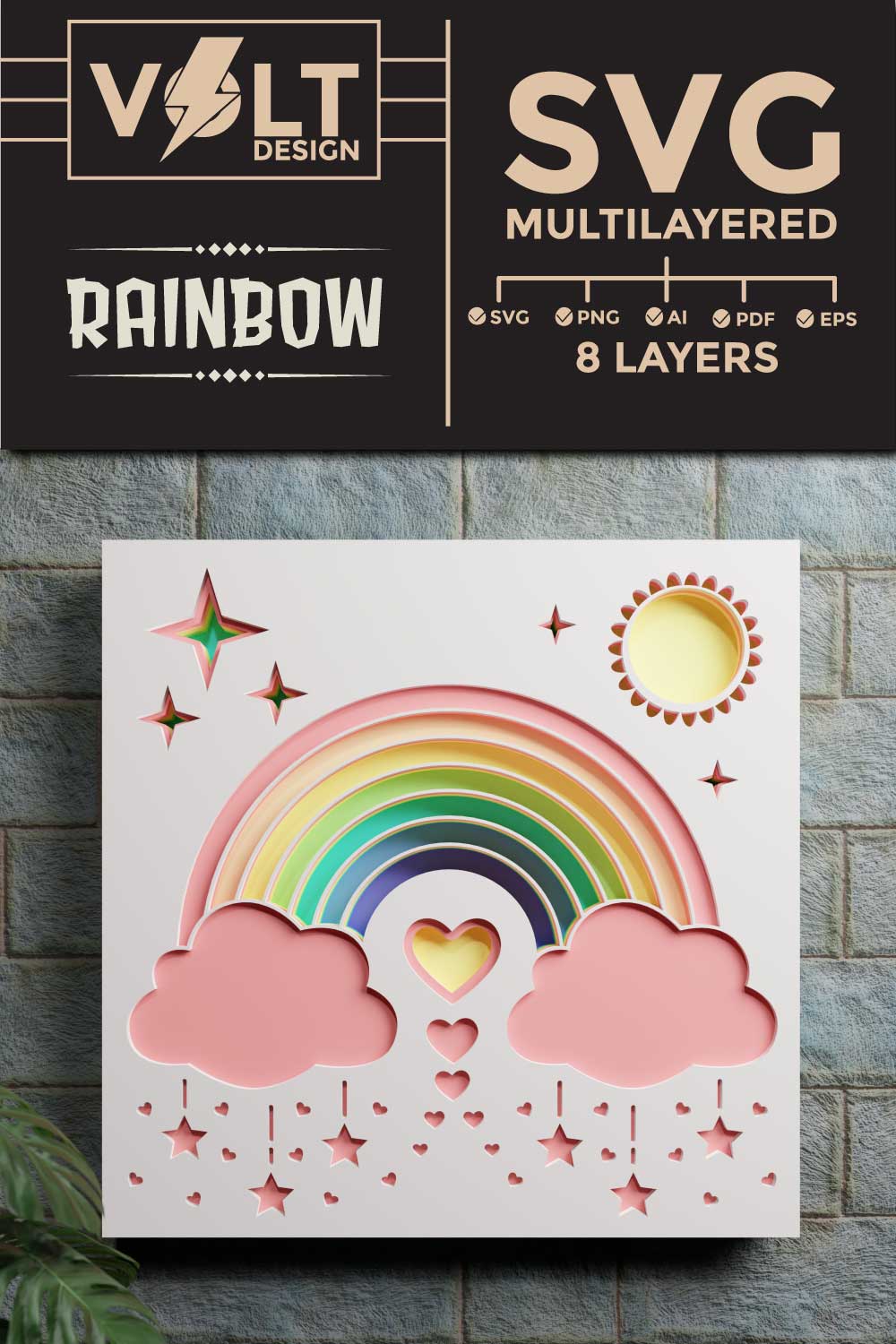 Rainbow 3D SVG Multilayered pinterest preview image.