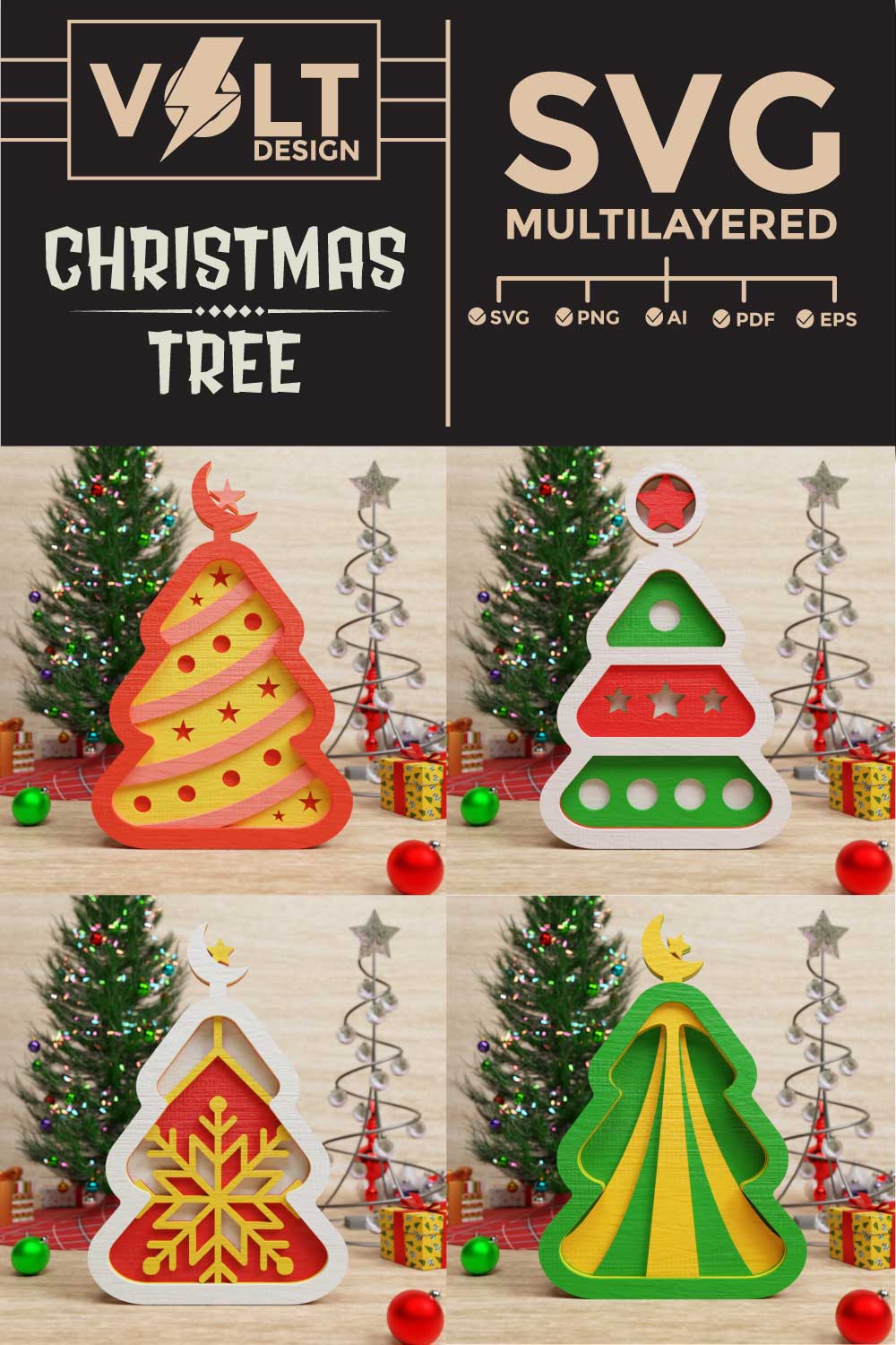 3D Layered Christmas Tree SVG Cut Files pinterest preview image.
