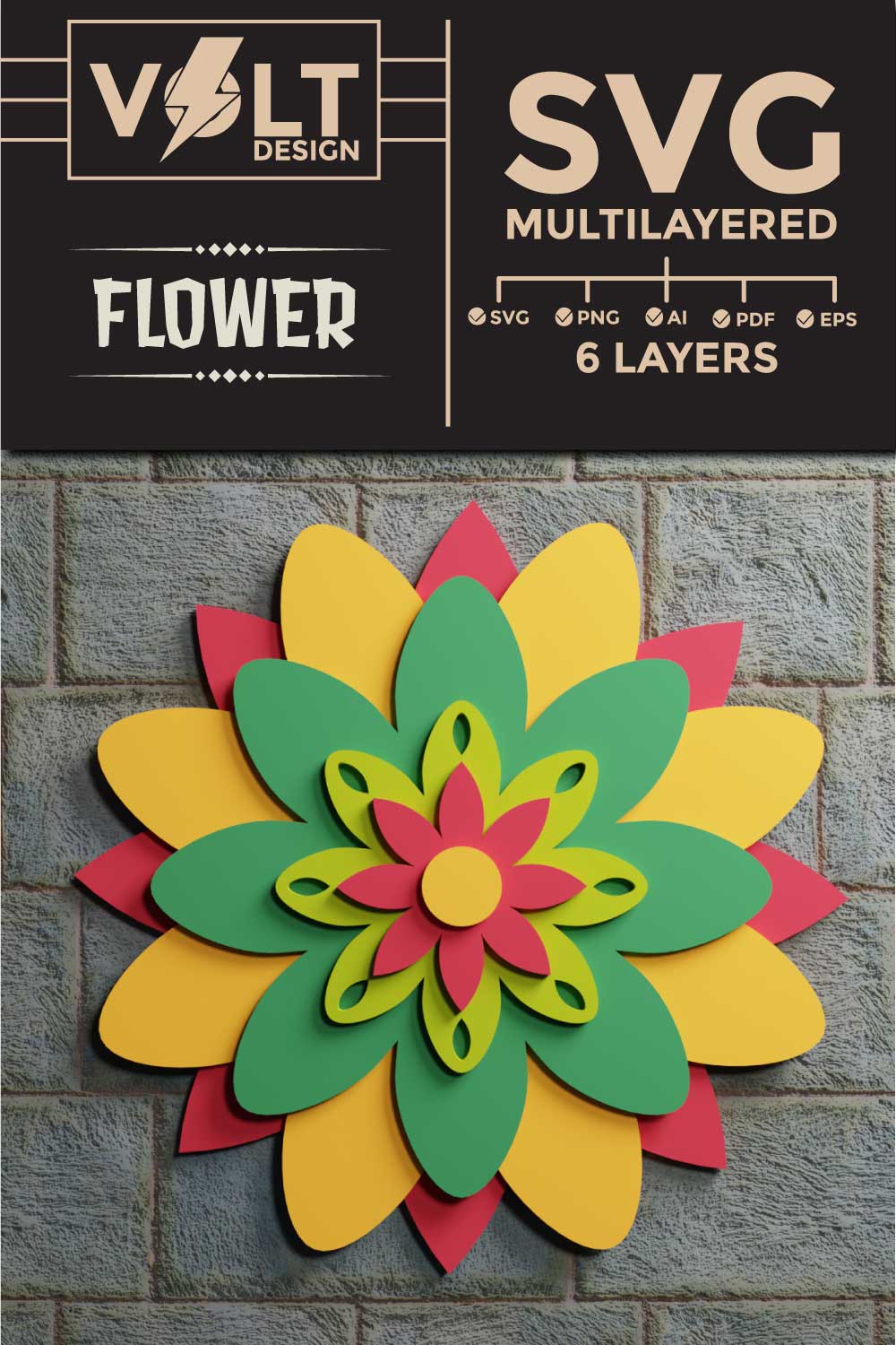 Flower 3D SVG Multilayered pinterest preview image.