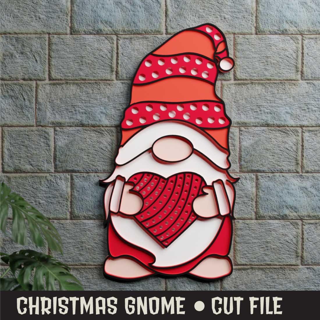 Christmas Gnome 3D SVG Multilayered preview image.