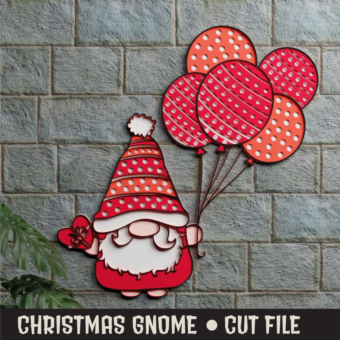 Christmas Gnome 3D SVG Multilayered cover image.