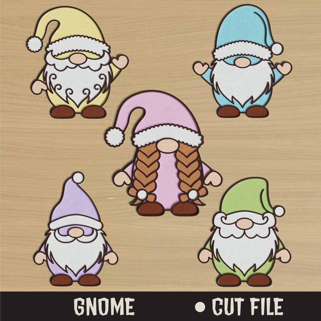 Gnome 3D svg multilayered cut file bundle preview image.