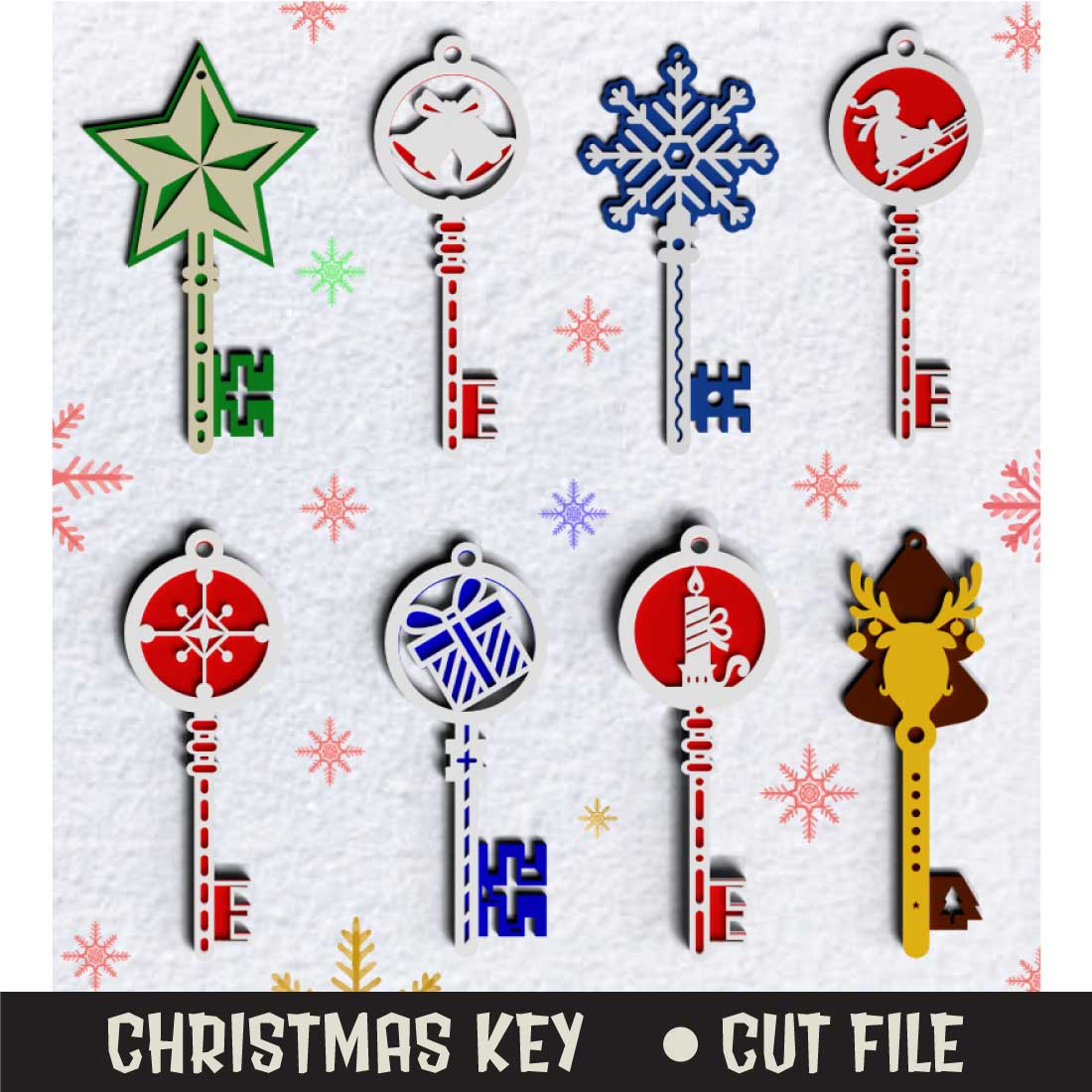 Christmas key SVG cut files multilayered file preview image.