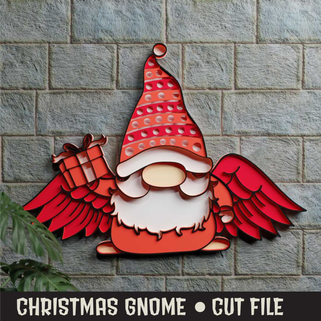 Christmas Gnome 3D SVG Multilayered preview image.