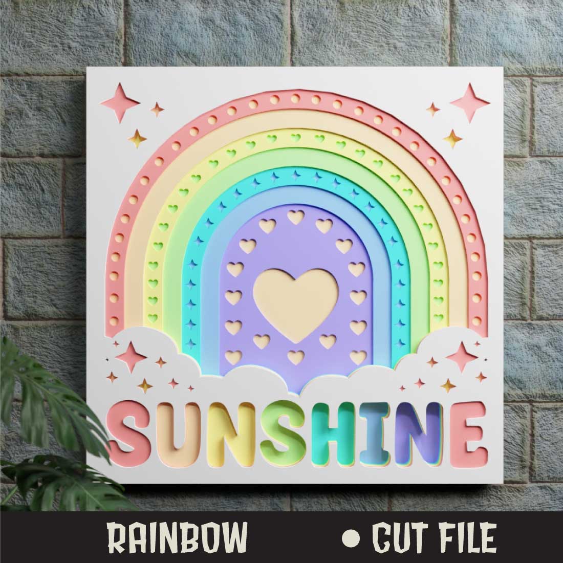 Rainbow 3D SVG Multilayered Cut files preview image.