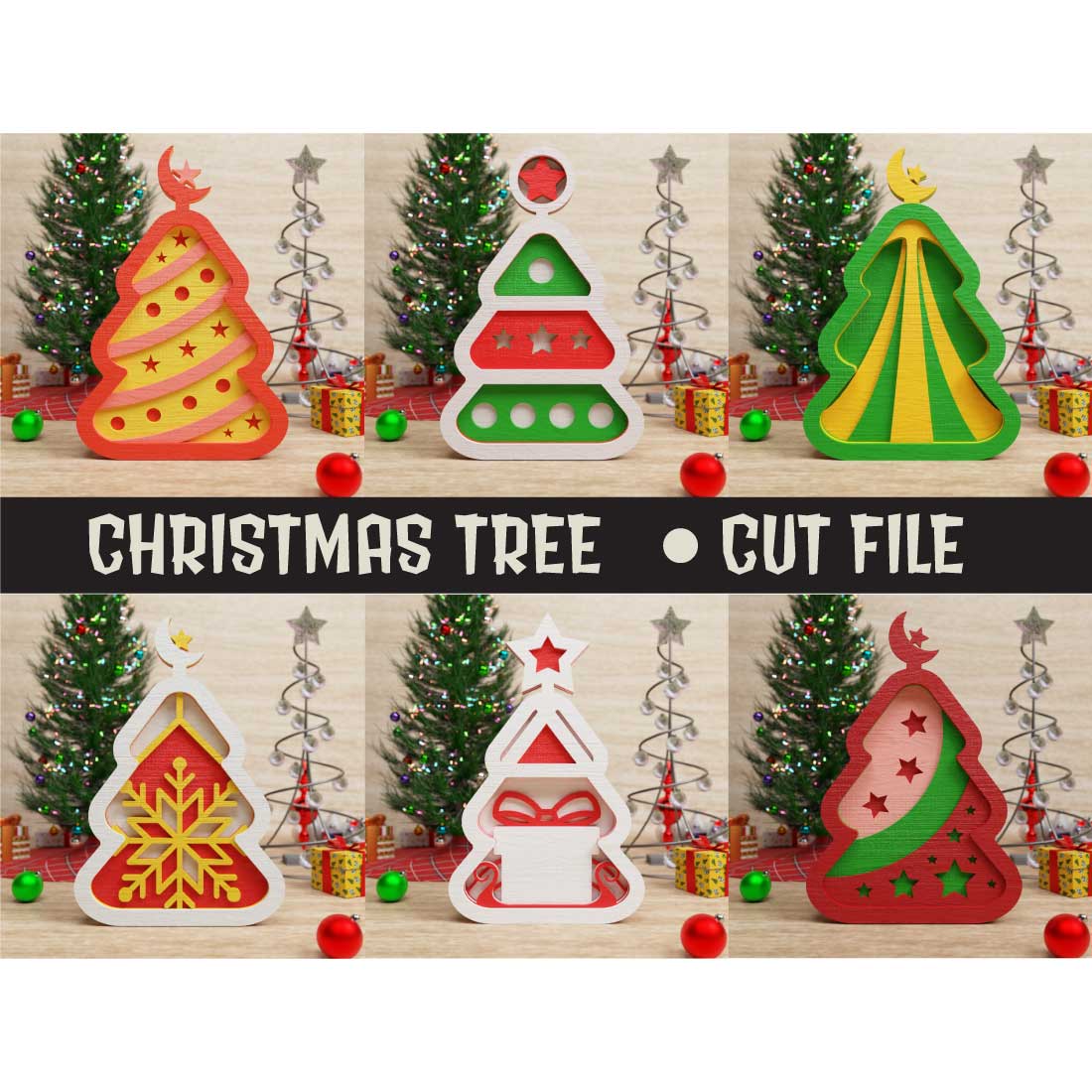 3D Layered Christmas Tree SVG Cut Files preview image.