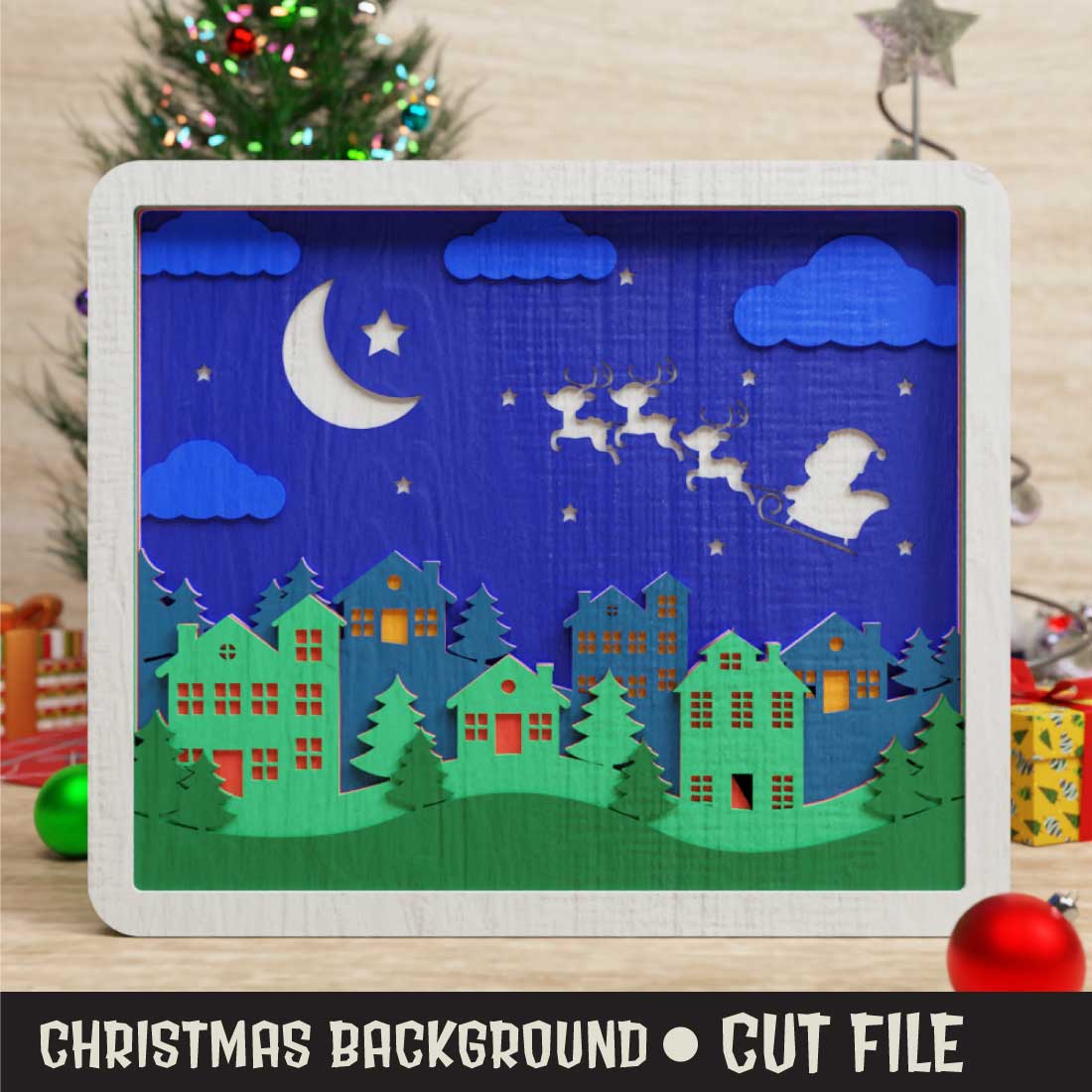 Christmas background 3D SVG multilayered cover image.