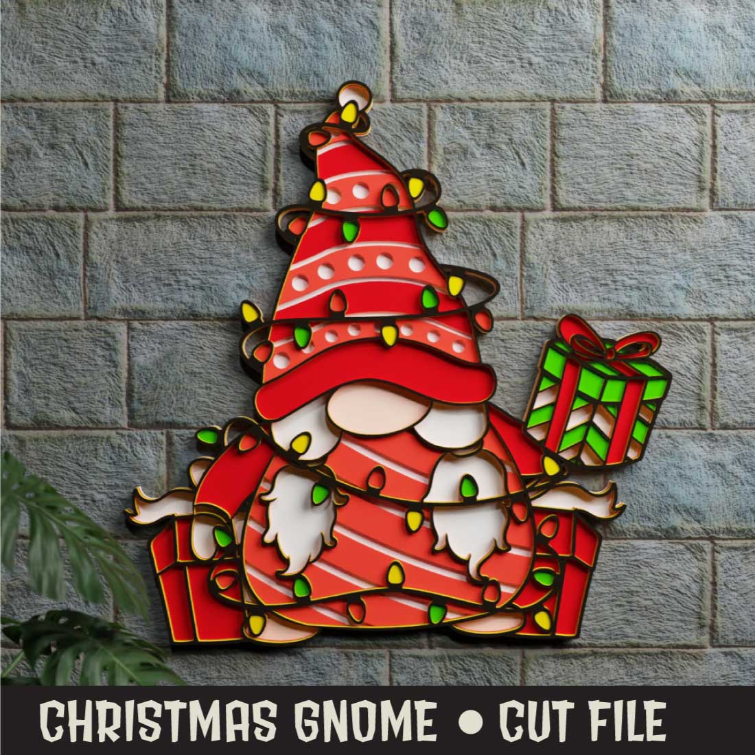 Christmas Gnome 3D SVG Multilayered preview image.