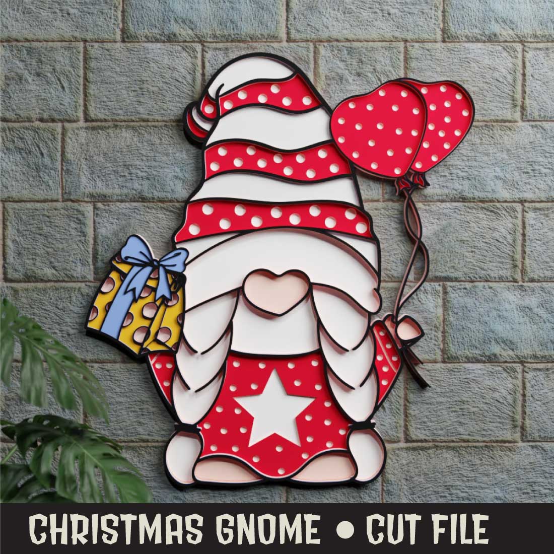 Christmas Gnome 3D SVG Multilayered preview image.